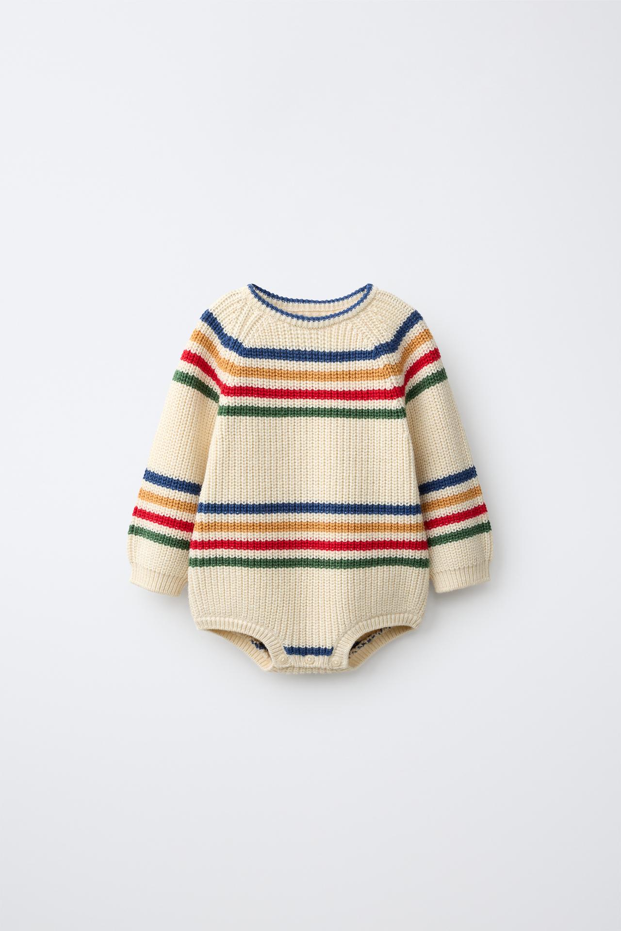 FRUIT OF THE LOOM™ WOOL BLEND STRIPED KNIT BODYSUIT — Ecru