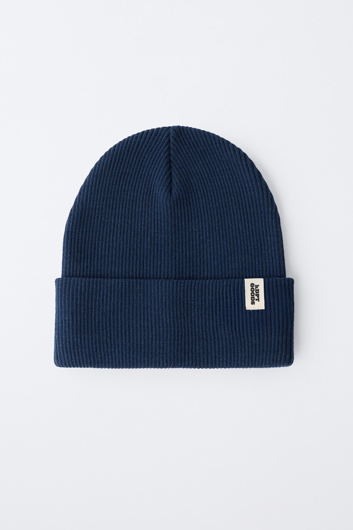 Детский головной убор Zara Ribbed Knit Label Hat, цвет: Тёмно-синий — фото 4