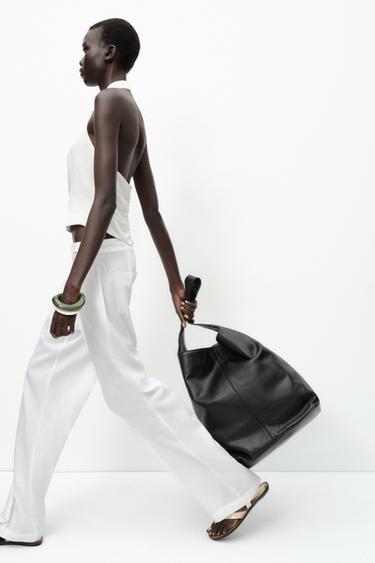 LINEN BLEND WIDE-LEG TROUSERS WITH BUCKLES - White by Zara - Image 4