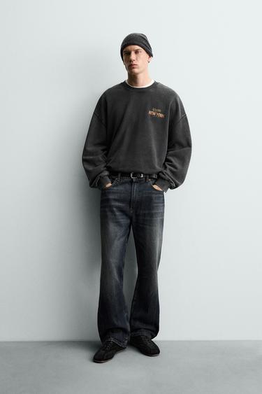 SUDADERA LAVADA TEXTO ESTAMPADO - Gris antracita de Zara - Imagen 0