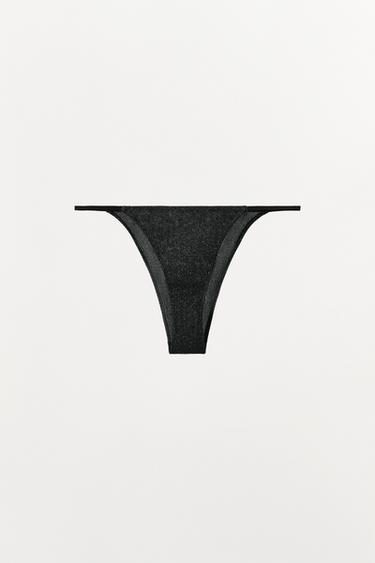 METALLIC THREAD THONG - Black by Zara