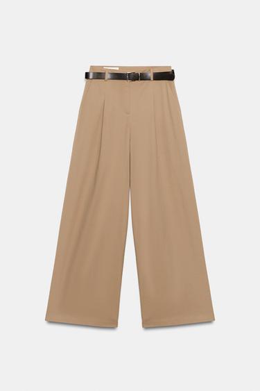 PANTALON LARGE À CEINTURE - Marron clair de Zara - Image 6