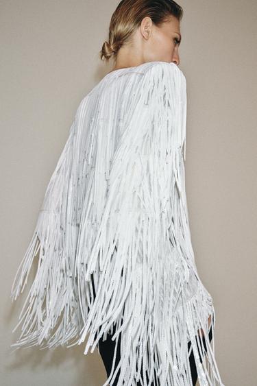ZW COLLECTION SEQUIN FRINGE JACKET - Oyster-white by Zara