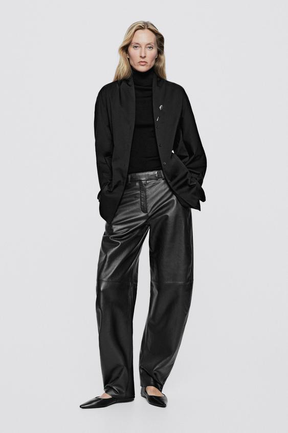 Pantalón barrel fit piel napa - LIMITED EDITION - Azul / Índigo de Zara - Imagen 0