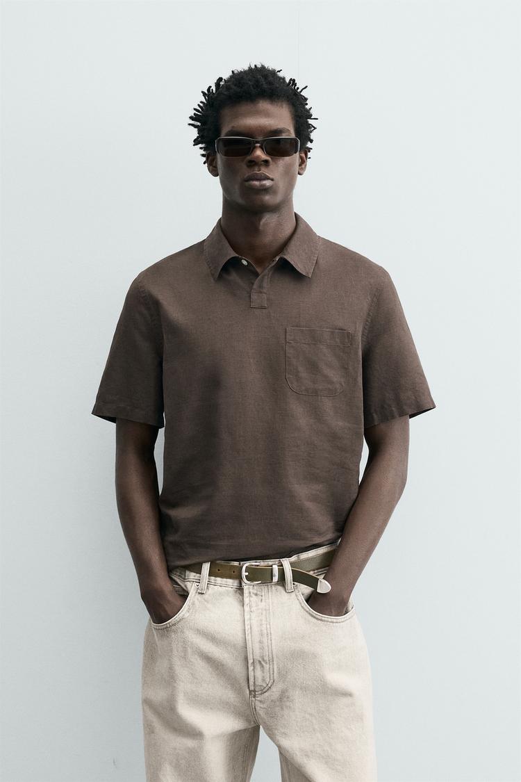 ZARA REGULAR FIT HEMP/COTTON POLO SHIRT