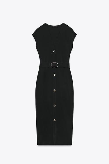 STRETCH MIDI DRESS WITH BELT - Black by Zara - Image 4