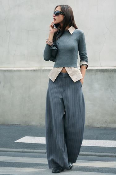STRIPED BALLOON PANTS — Light blue 1