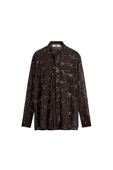 LIMITED EDITION SEQUINNED SEMI-SHEER SHIRT - Brown by Zara