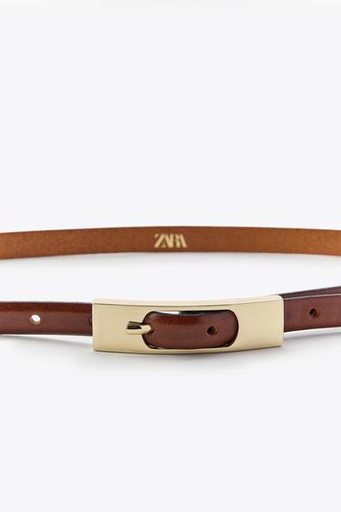 THIN BELT WITH RECTANGULAR BUCKLE - Brown by Zara - Image 2
