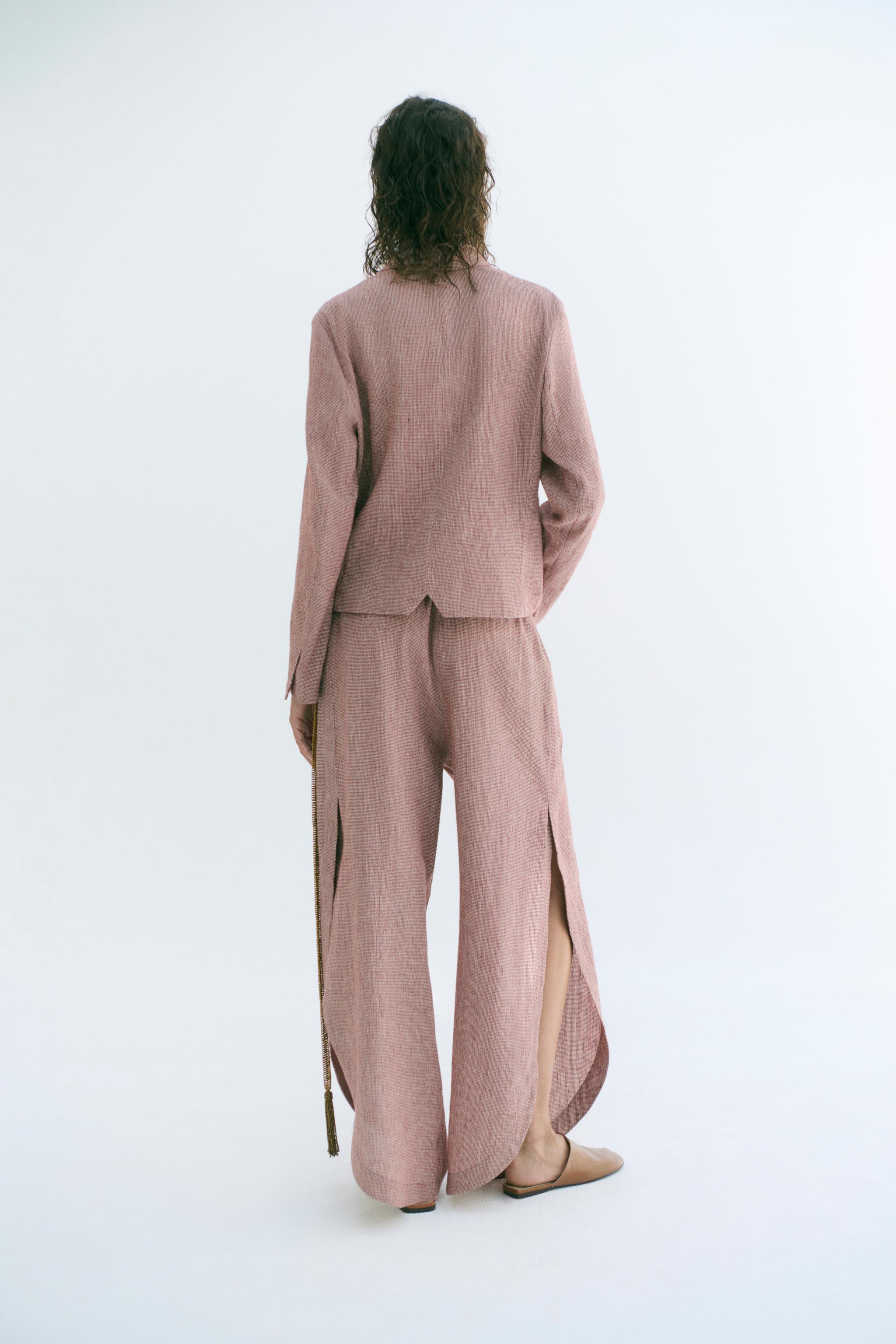ZW COLLECTION LINEN BLEND VENTED TROUSERS - Maroon | ZARA Canada