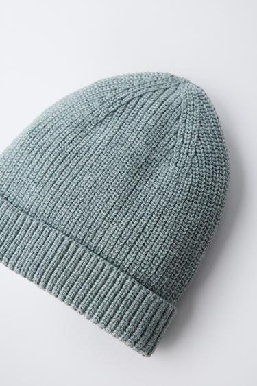 BONNET EN MAILLE PERLÉE - Vert / Bleu de Zara - Image 1