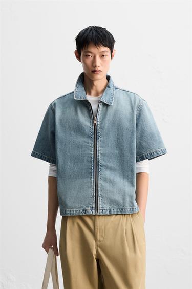데님 지퍼 셔츠 - Zara 라이트 블루