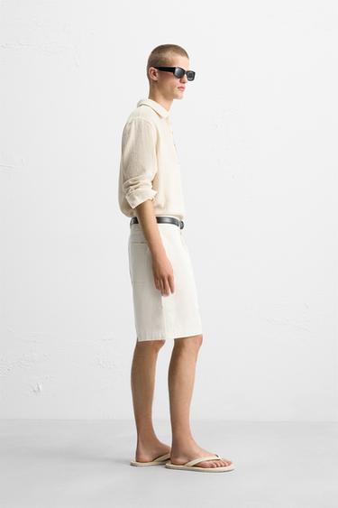 BERMUDA EN COTON - LIN PLIS - Blanc de Zara - Image 3