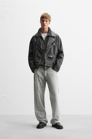 БАЙКЕРСКАЯ КУРТКА ИЗ ИСКУССТВЕННОЙ КОЖИ С ЭФФЕКТОМ ПОТЕРТОСТИ — КОРИЧНЕВЫЙ от Zara — изображение 0