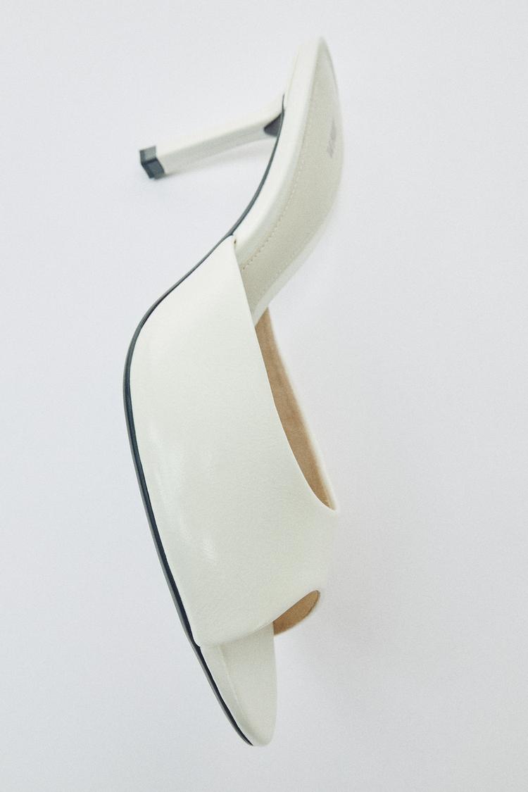 LEATHER MULE HEELED SANDALS — Off White