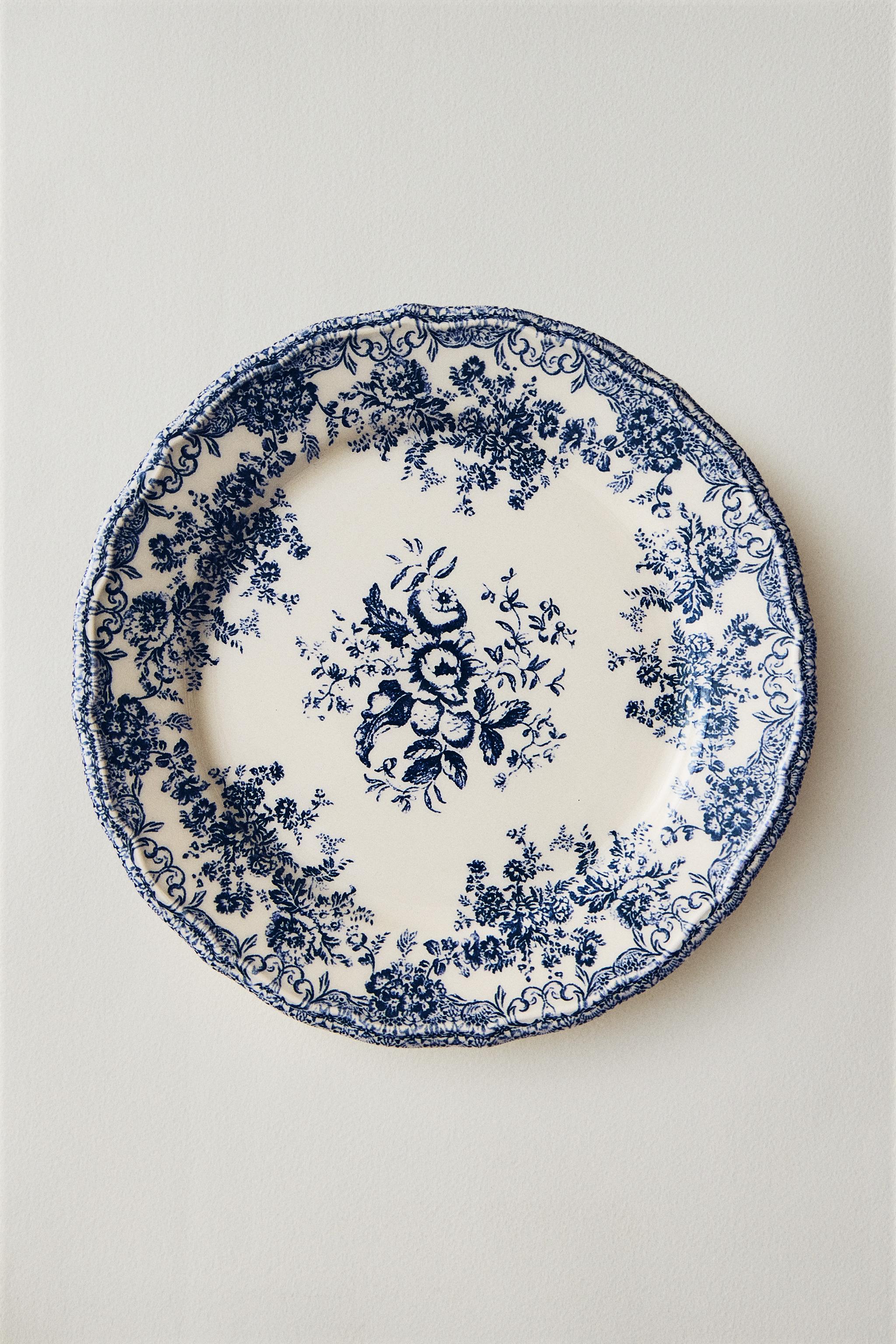 FLORAL EARTHENWARE DESSERT PLATE - Blue | ZARA United States