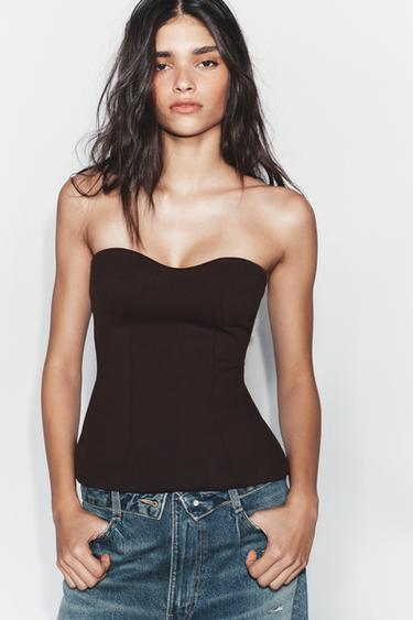 SWEETHEART NECKLINE BANDEAU TOP - Brown by Zara