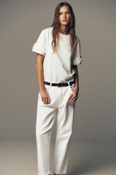 Zara VOLUMINOUS FLORAL T-SHIRT - White