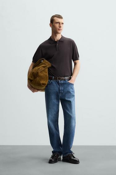 POLO DE MALHA EM ALGODÃO - LYOCELL - Marrom-chocolate da Zara - Imagem 0