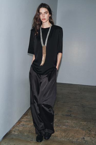 TOP À ÉPAULETTES ZW COLLECTION - Noir de Zara