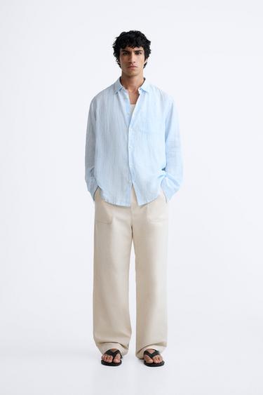 CHEMISE 100 % LIN - Bleu / Blanc de Zara - Image 0