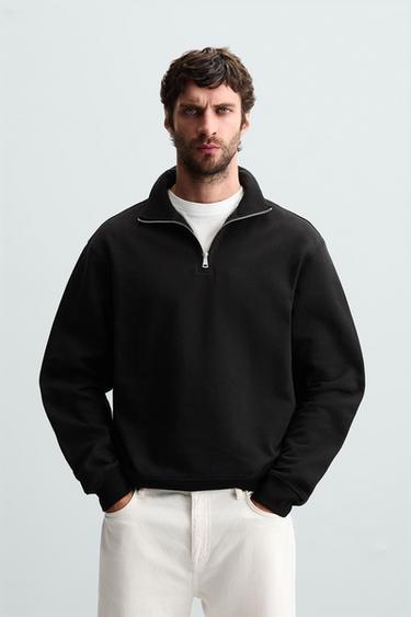 MOLETOM GOLA COM ZÍPER BÁSICO - Preto da Zara