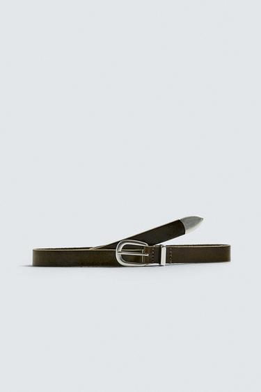CINTURÓN PIEL LAVADA - Khaki de Zara