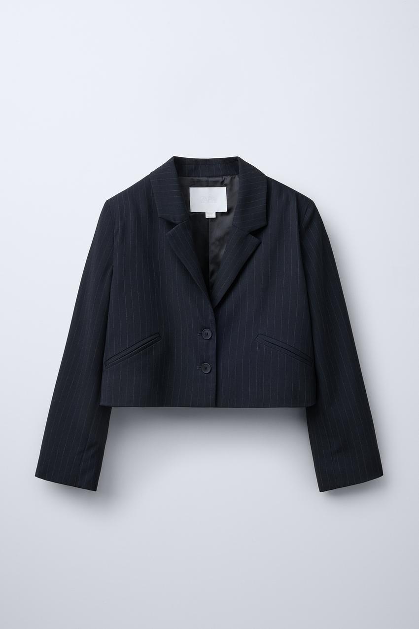 ピンストライプ柄 クロップド丈ブレザー - ネイビーブルー | ZARA 