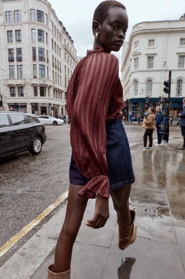 STRIPED BLOUSE WITH BOW - Brick by Zara - Image 3