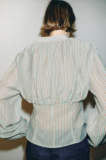 STRIPED SHIRT WITH FITTED WAIST - white/turquoise by Zara - Image 2