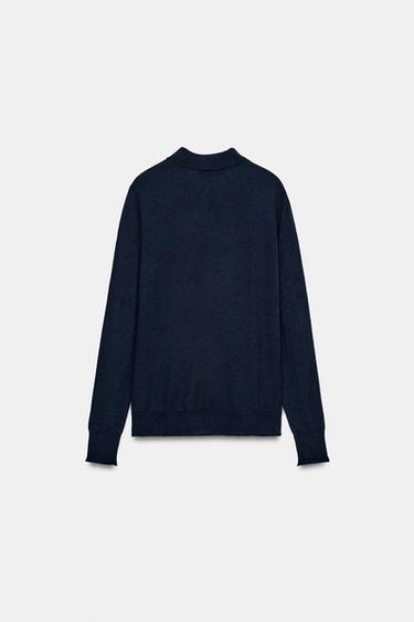 FINE KNIT WOOL POLO SHIRT - Navy blue by Zara - Image 6