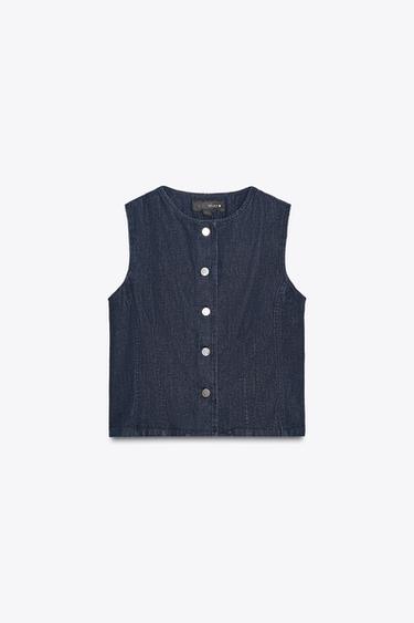 Zara ZW COLLECTION DENIM VEST - Blue - Image 0
