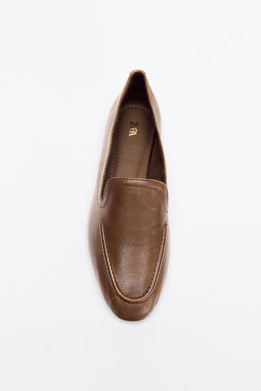 Zara 真皮高鞋面樂福鞋 - 棕色