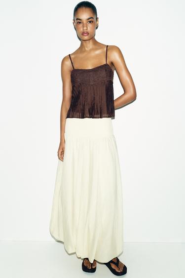 EMBROIDERED STRAPPY TOP - Brown by Zara