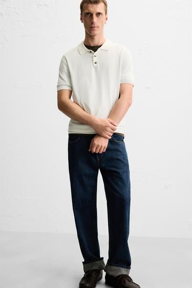 POLO EN MAILLE MÉLANGE VISCOSE - Blanc cassé de Zara - Image 5