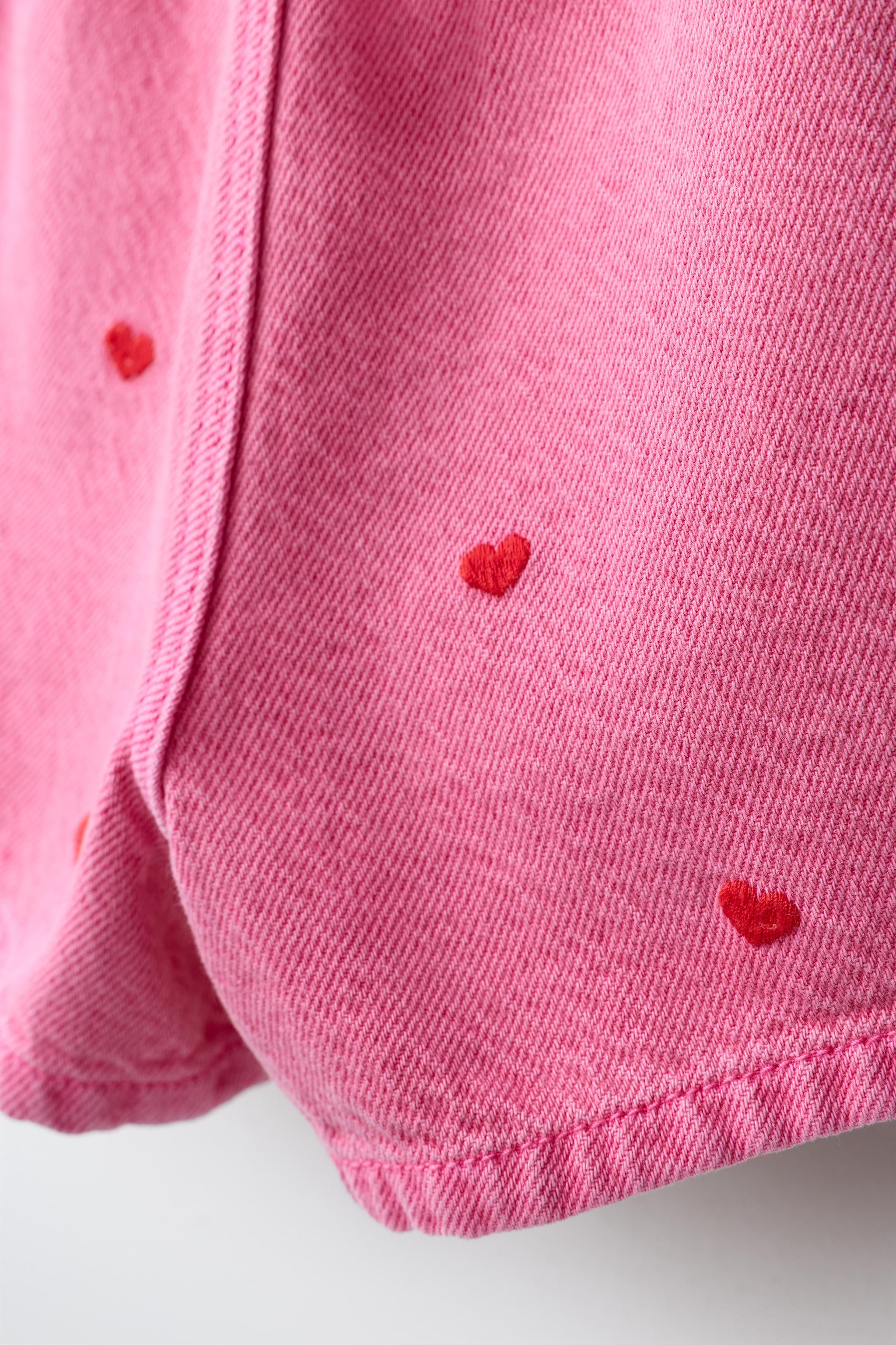 Детские шорты Zara EMBROIDERED HEART PAPERBAG DENIM SHORTS — фото 4