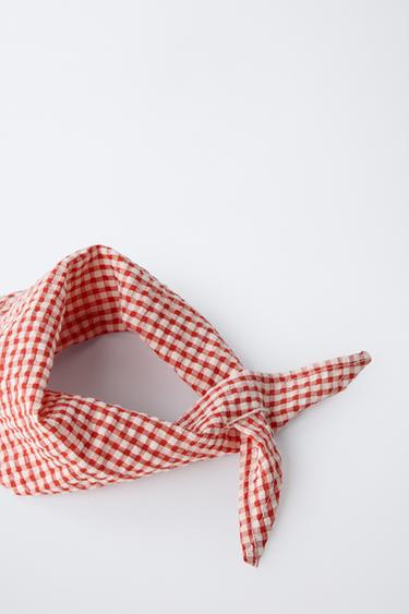 GINGHAM CHECKED BANDANA - Ecru / Red by Zara - Image 1