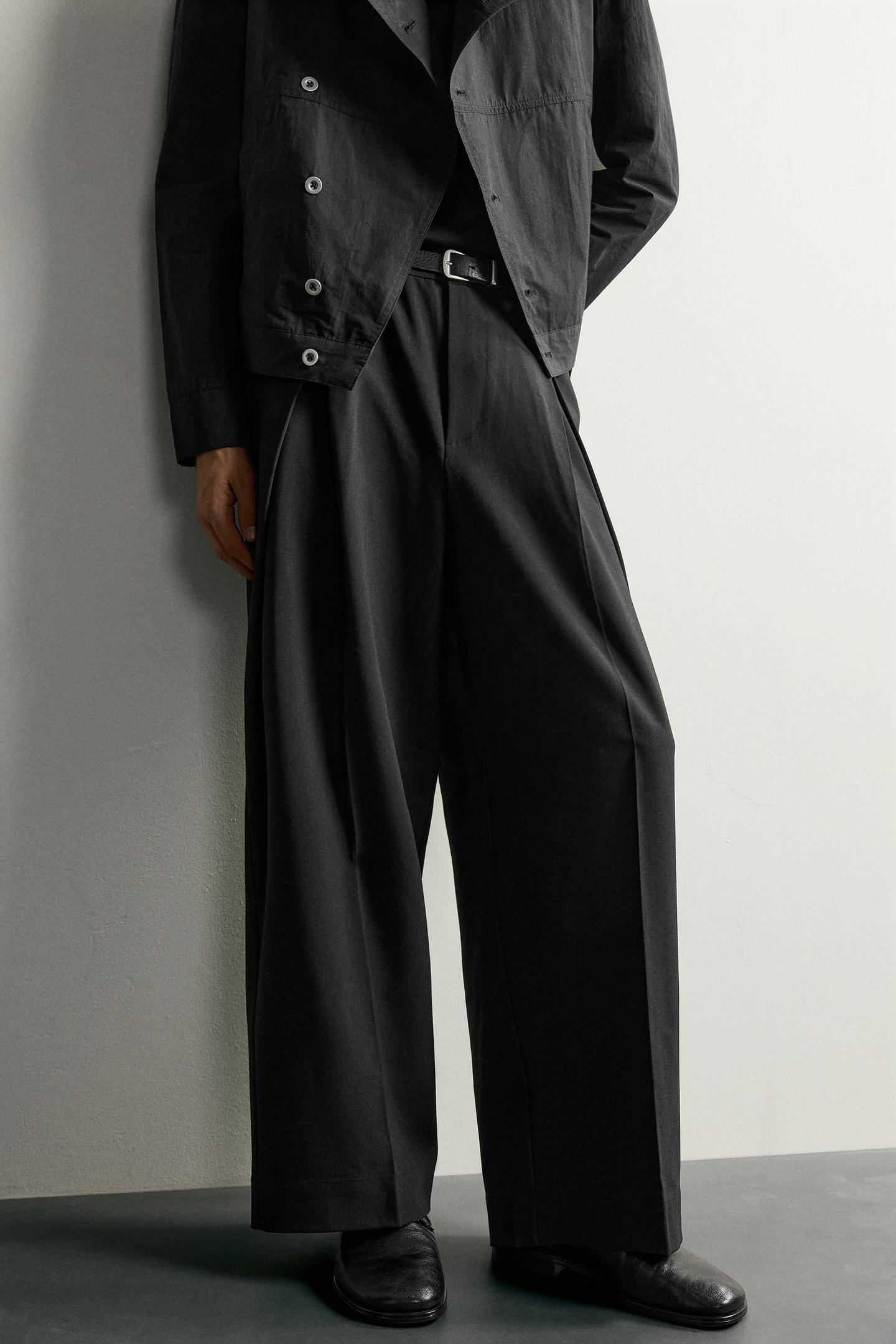 Мужские брюки Zara Relaxed-Fit Pleated, цвет: Чёрный — фото 5