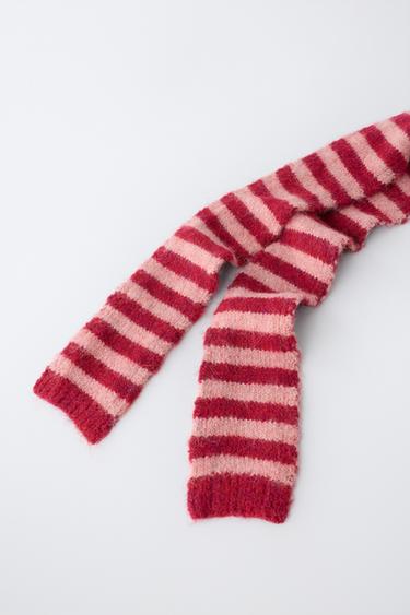 STRIPED FINE SCARF — Maroon 2