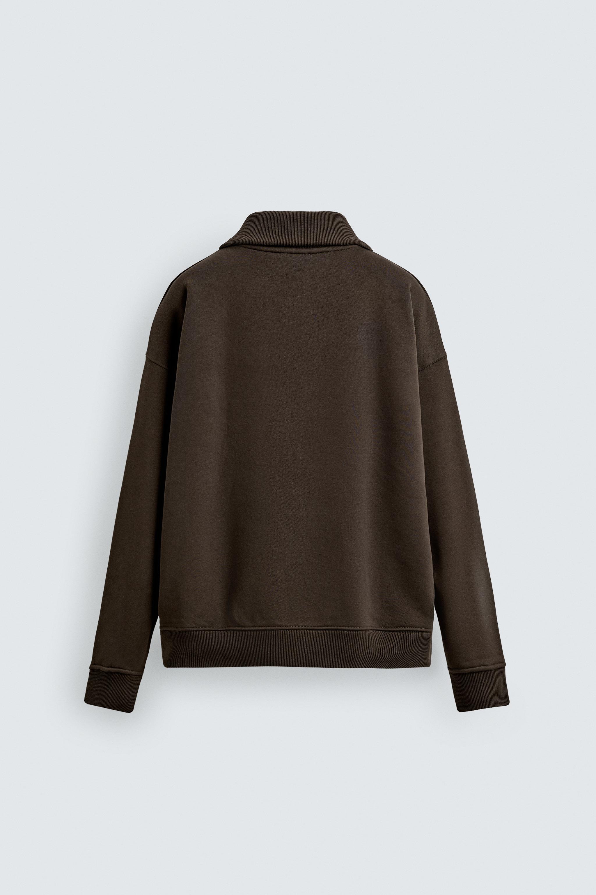 QUARTER-ZIP RIBBED SWEATSHIRT - Chocolate | ZARA South Africa