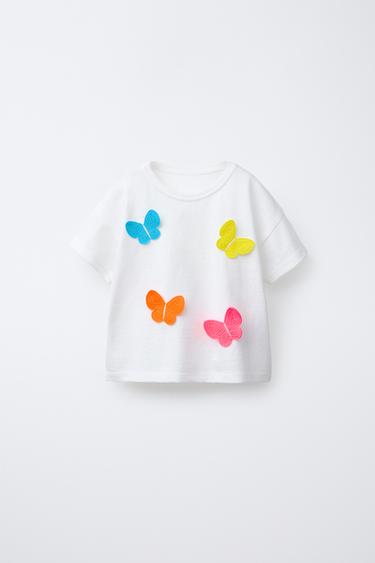 Zara BUTTERFLY APPLIQUÉ T-SHIRT - White - Image 0