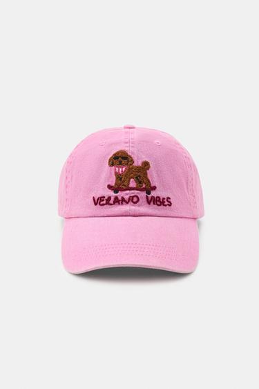 POODLE EMBROIDERED TWILL CAP - Pink by Zara