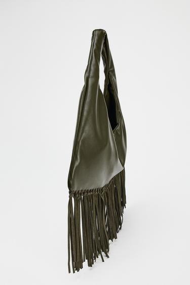 SAC PORTÉ ÉPAULE À FRANGES - Vert de Zara - Image 4