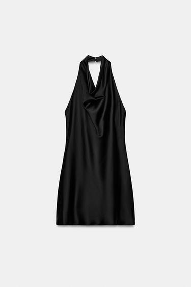 SATIN HALTER DRESS - Black by Zara
