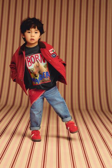 Zara CONTRAST COLLAR PATCH JACKET - Red - Image 0