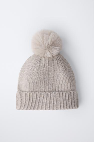 BONNET EN MAILLE À POMPON - Sable de Zara - Image 3