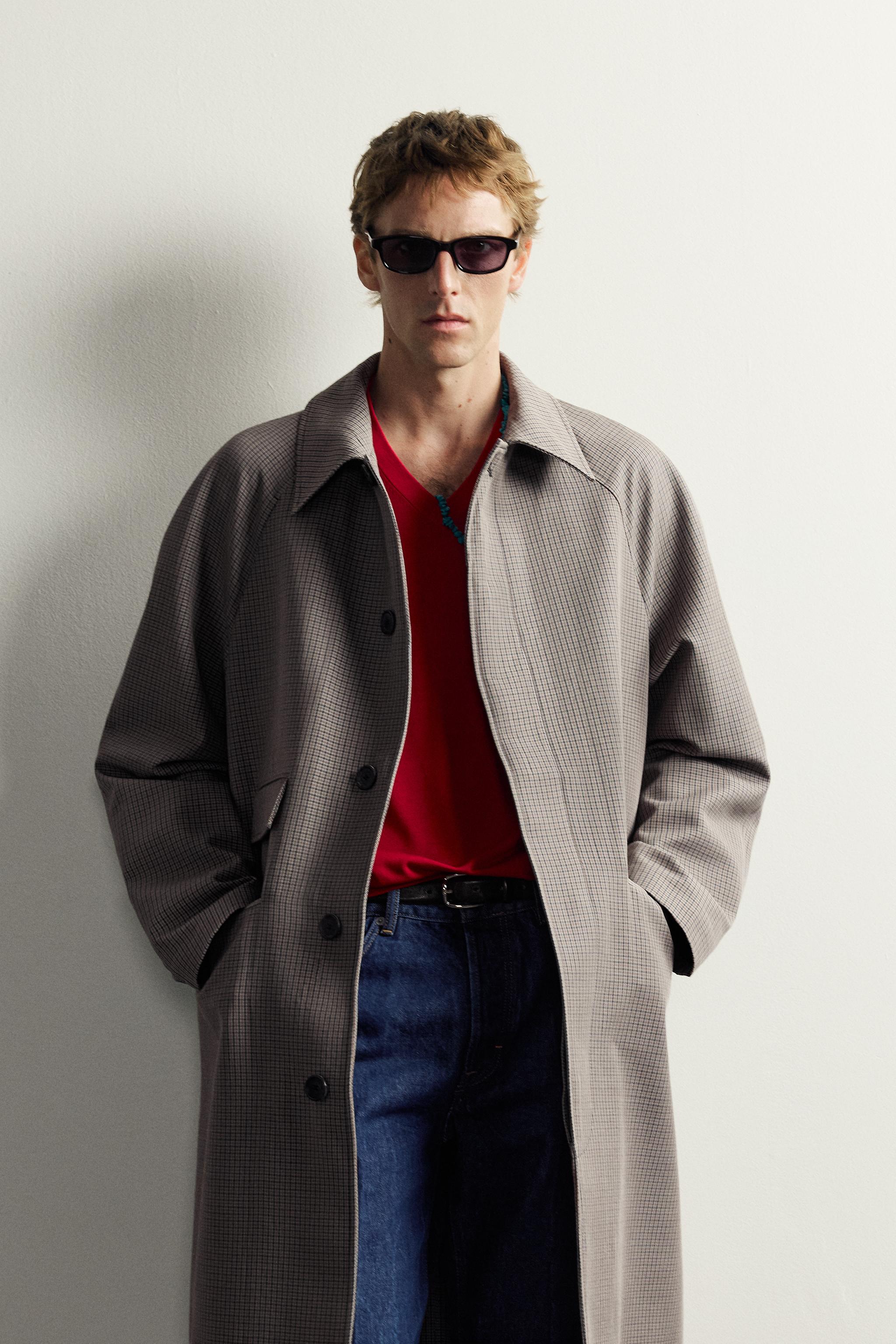 アーロン・レヴィーン x ZARA チェックトレンチコート - きつね色