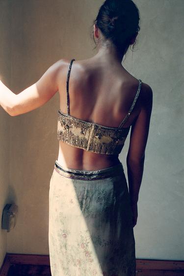 JUPE-PANTALON IMPRIMÉE À BRODERIES - Vert d'eau de Zara - Image 2