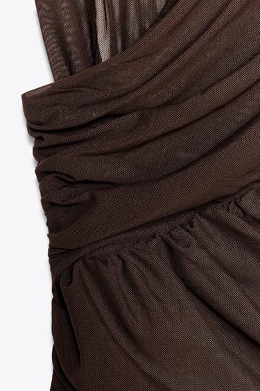 BODY DRAPÉ EN TULLE - Marron foncé de Zara - Image 6
