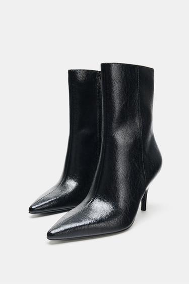 BOTTINES À TALONS CRAQUELÉES - Noir de Zara - Image 1
